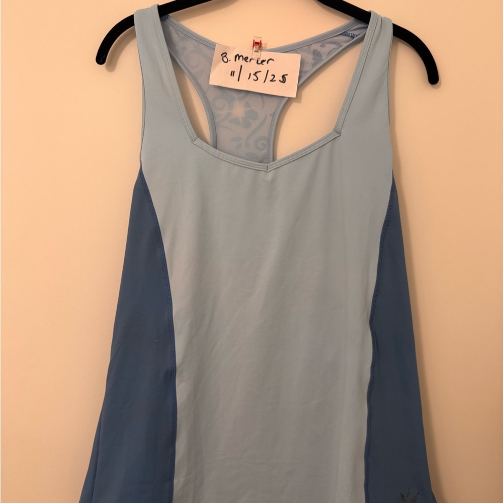 Light Blue Racerback Tank Top with Navy Side Panels